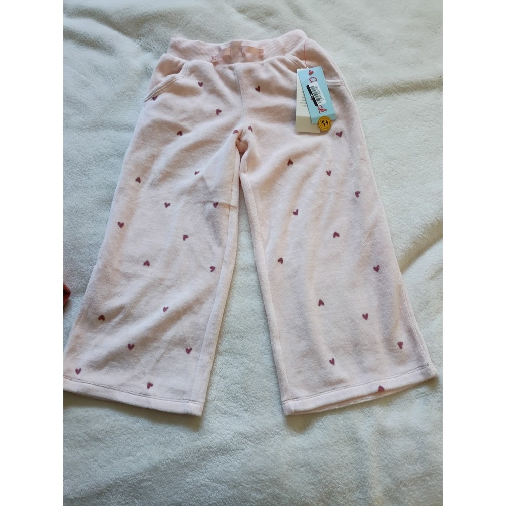 Cat & Jack Pastel Peach Heart Fleece‎ Drawstring Pants Girls 4T